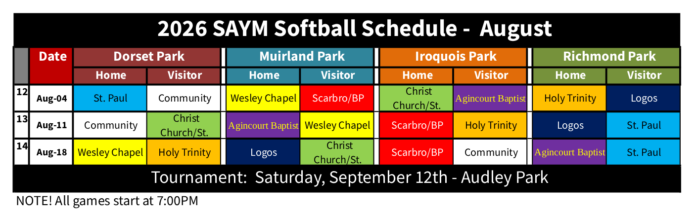 2026 SAYM Softball Schedule